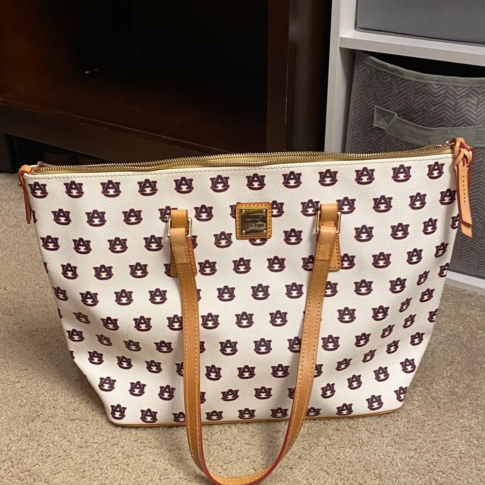 Dooney & Bourke White and Tan Logo Tote